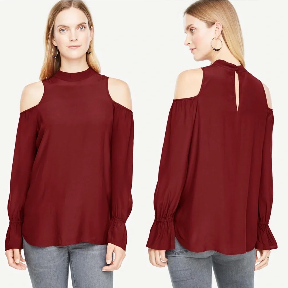 Ann Taylor | Mock Neck Cold Shoulder Top - Picture 8 of 8